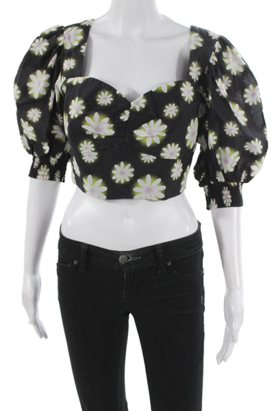 Nicole Miller Women Cropped Silk Floral Blouse Multicolor Size M