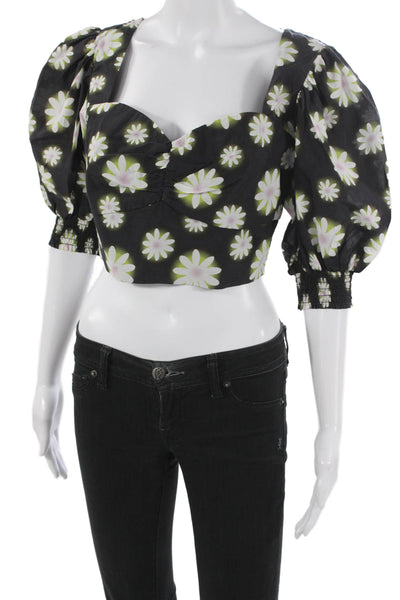 Nicole Miller Women Cropped Silk Floral Blouse Multicolor Size M