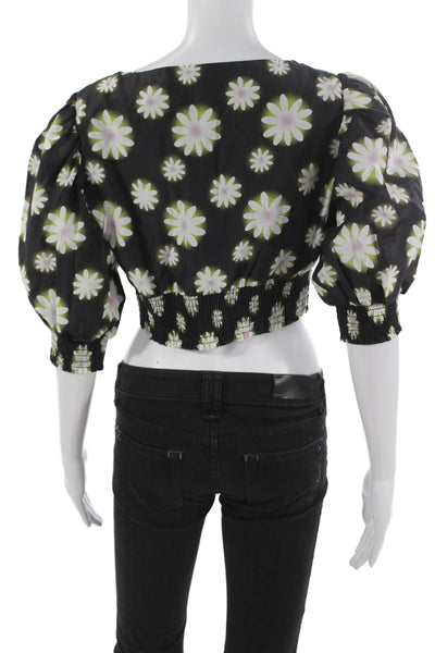 Nicole Miller Women Cropped Silk Floral Blouse Multicolor Size M