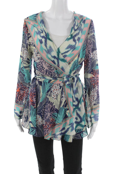 Nicole Miller Collection Women Kimono Floral V-Neck Long Sleeve Blouse Size S
