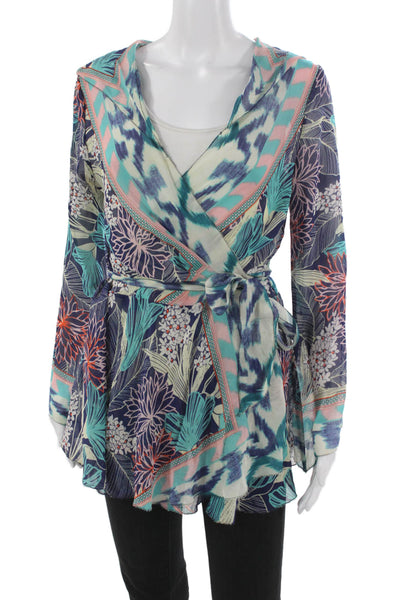 Nicole Miller Collection Women Kimono Floral V-Neck Long Sleeve Blouse Size S