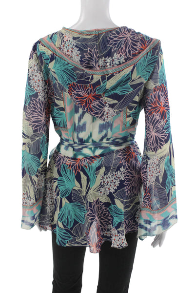 Nicole Miller Collection Women Kimono Floral V-Neck Long Sleeve Blouse Size S