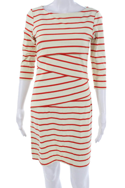 J. Mclaughlin Womens Sheath Dress Ivory Boat Neck 3/4 Sleeve Mid-Calf Size XS