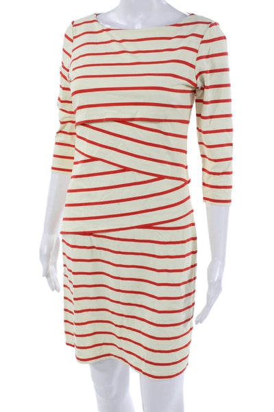 J. Mclaughlin Womens Sheath Dress Ivory Boat Neck 3/4 Sleeve Mid-Calf Size XS