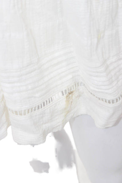 Kivari Women Mini Tie Waist Cotton Dress White Short Sleeve Size S