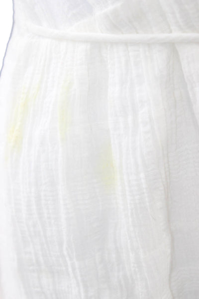 Kivari Women Mini Tie Waist Cotton Dress White Short Sleeve Size S