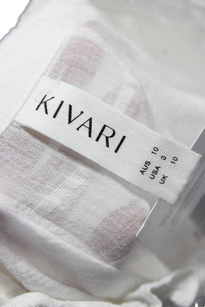 Kivari Women Mini Tie Waist Cotton Dress White Short Sleeve Size S