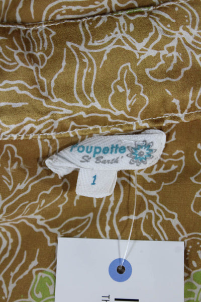 Poupette St Barth Women Romper Gold Silk Floral V-Neck Sleeveless Button Size 1