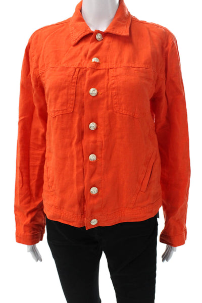 L'Agence Women Basic Jacket Orange Linen Long Sleeve Button Size L
