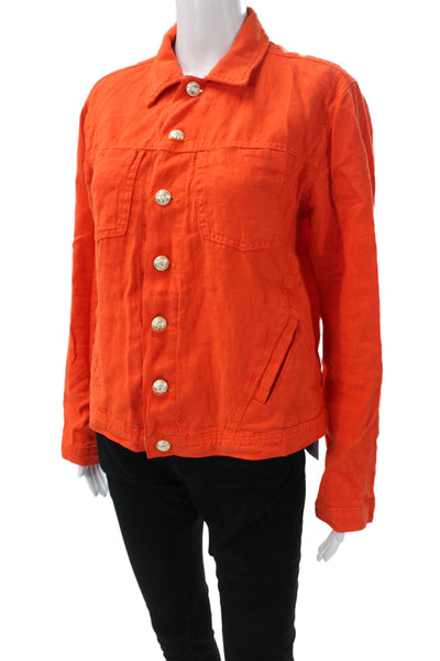 L'Agence Women Basic Jacket Orange Linen Long Sleeve Button Size L