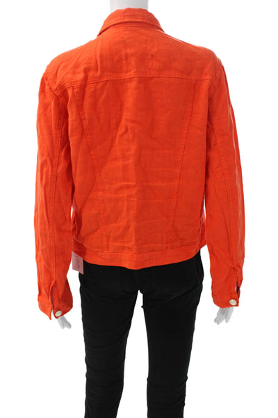 L'Agence Women Basic Jacket Orange Linen Long Sleeve Button Size L