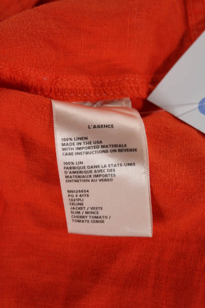 L'Agence Women Basic Jacket Orange Linen Long Sleeve Button Size L