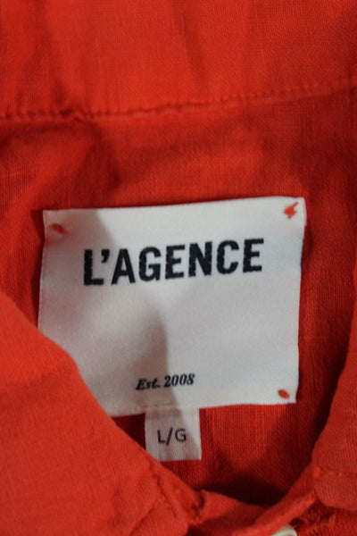L'Agence Women Basic Jacket Orange Linen Long Sleeve Button Size L