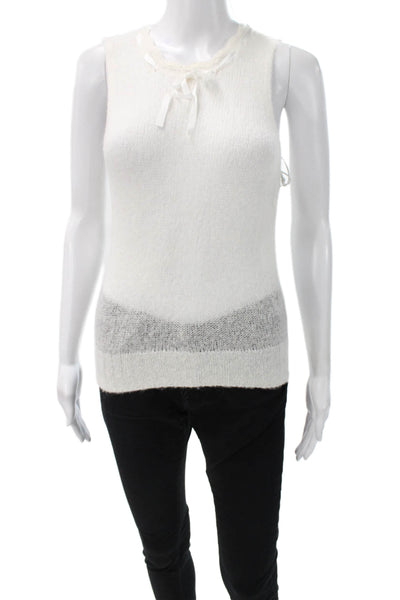 Staud Womens Sweater Vest White Alpaca Round Neck Sleeveless Pullover Size S