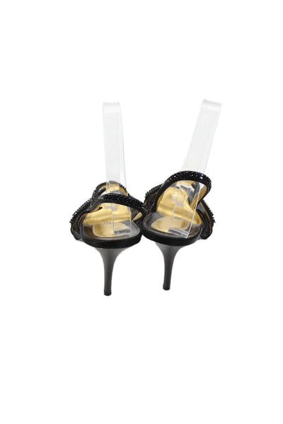 Lerre Womens Stiletto Crystal Satin Strappy Slingback Sandals Black Size 37.5