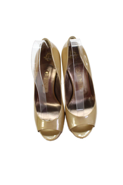 Gina Womens Snake Embossed Stiletto Patent Leather Peep Toe Pumps Brown UK 5