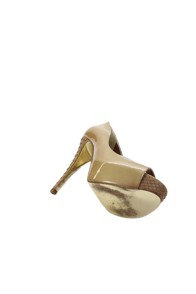 Gina Womens Snake Embossed Stiletto Patent Leather Peep Toe Pumps Brown UK 5
