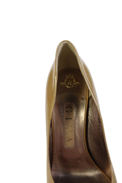 Gina Womens Snake Embossed Stiletto Patent Leather Peep Toe Pumps Brown UK 5
