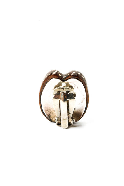 Patricia Von Musulin Womens Vintage Silver + Wood Double Scroll ClipOn Earrings