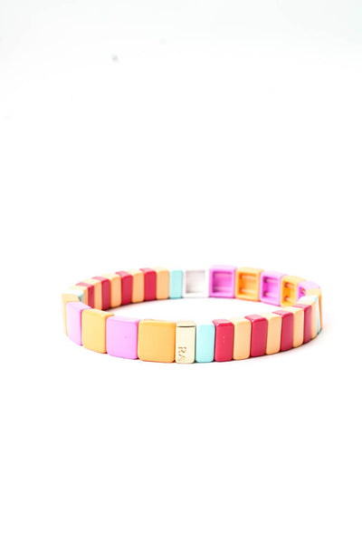 Roxanne Assoulin Womens Pastel Ceramic Peloton Block Party Stretch Bracelet