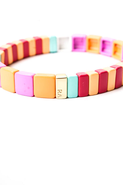 Roxanne Assoulin Womens Pastel Ceramic Peloton Block Party Stretch Bracelet