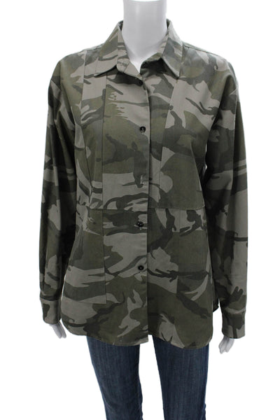 Kimberly Taylor Womens Collared Button Up Camo Green Cotton Long Sleeve Size M