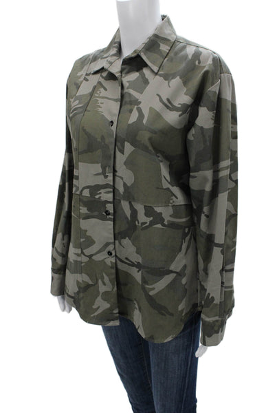 Kimberly Taylor Womens Collared Button Up Camo Green Cotton Long Sleeve Size M