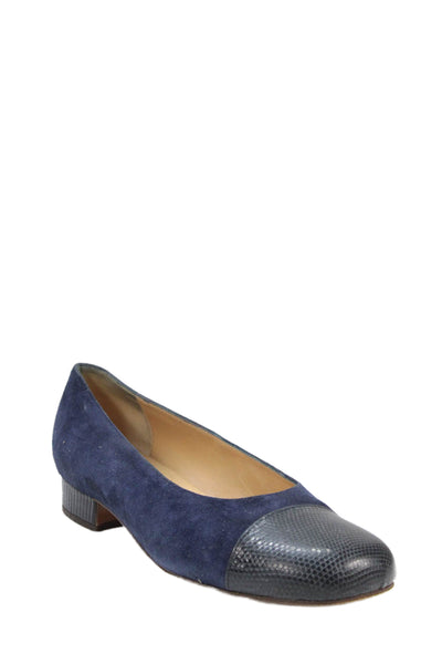 Harel Womens Suede Lizard Skin Cap Toe Slide On Flats Navy Blue Size 36.5 6.5