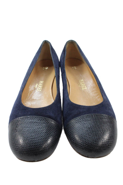 Harel Womens Suede Lizard Skin Cap Toe Slide On Flats Navy Blue Size 36.5 6.5