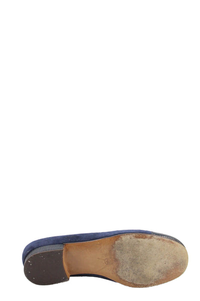 Harel Womens Suede Lizard Skin Cap Toe Slide On Flats Navy Blue Size 36.5 6.5