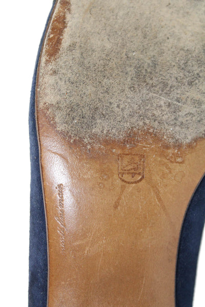 Harel Womens Suede Lizard Skin Cap Toe Slide On Flats Navy Blue Size 36.5 6.5