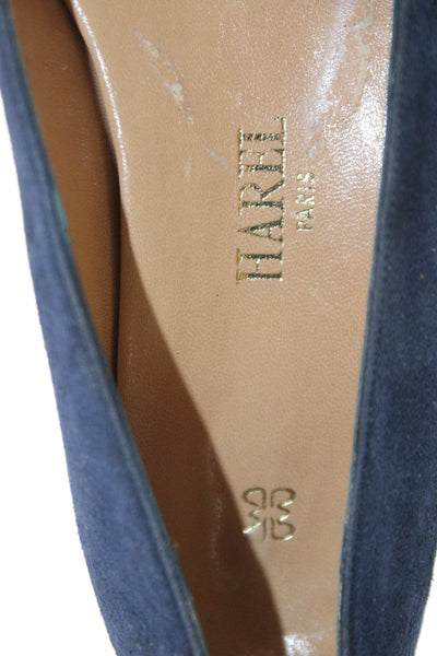 Harel Womens Suede Lizard Skin Cap Toe Slide On Flats Navy Blue Size 36.5 6.5