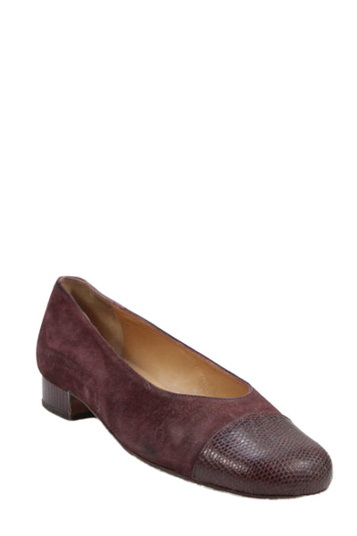 Harel Womens Suede Lizard Skin Cap Toe Slide On Flats Red Size 36 6
