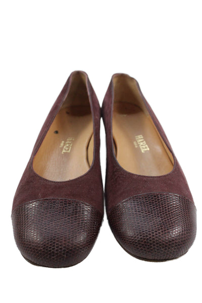 Harel Womens Suede Lizard Skin Cap Toe Slide On Flats Red Size 36 6