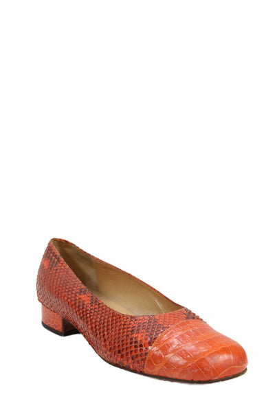 Harel Womens Snakeskin Slide On Cap Toe Flats Orange Size 36 6