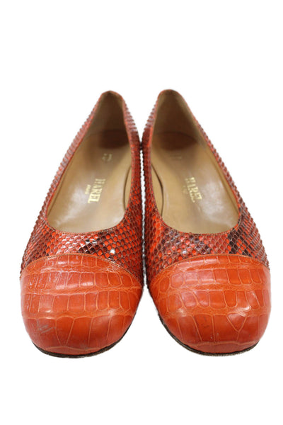 Harel Womens Snakeskin Slide On Cap Toe Flats Orange Size 36 6