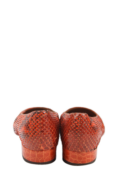 Harel Womens Snakeskin Slide On Cap Toe Flats Orange Size 36 6