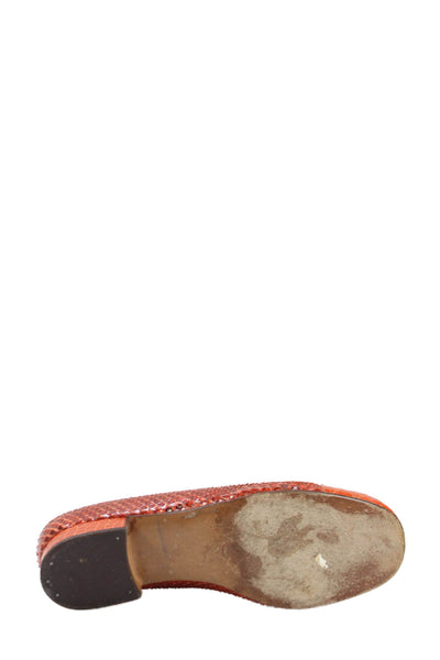 Harel Womens Snakeskin Slide On Cap Toe Flats Orange Size 36 6