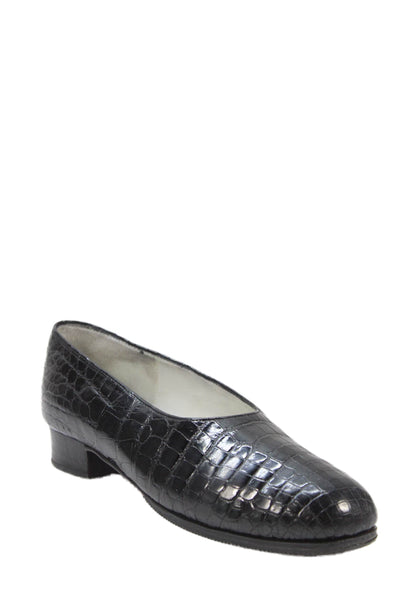 Maylin Womens Crocodile Skin Slide On Flats Black Size 36 6