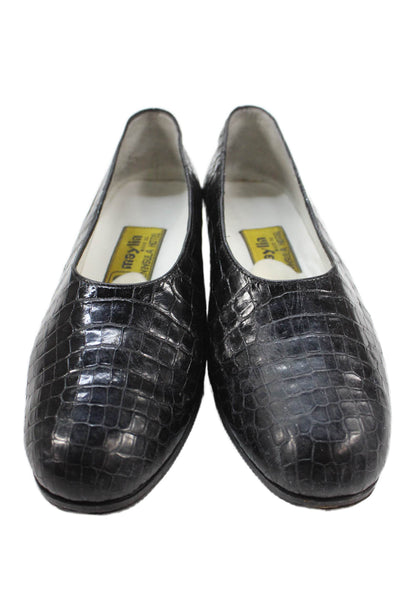 Maylin Womens Crocodile Skin Slide On Flats Black Size 36 6