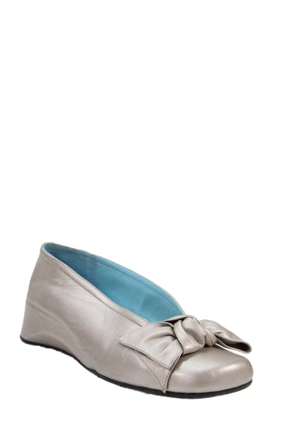 Thierry Rabotin Womens Leather Bow Knot Wedge Pumps Silver Size 6