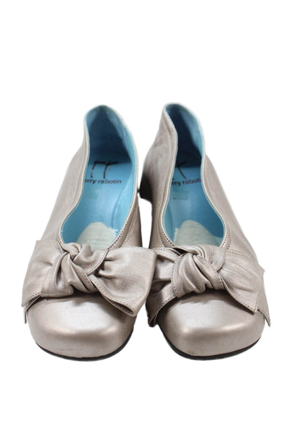 Thierry Rabotin Womens Leather Bow Knot Wedge Pumps Silver Size 6