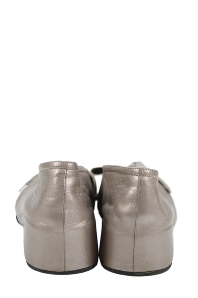 Thierry Rabotin Womens Leather Bow Knot Wedge Pumps Silver Size 6