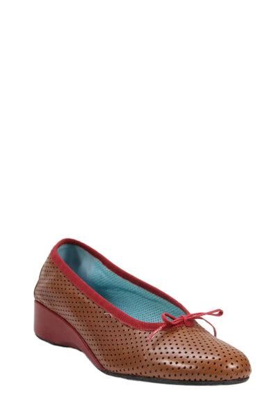 Thierry Rabotin Womens Leather Perforated Slide On Flats Brown Red Size 36 6