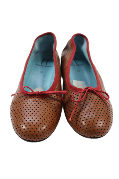 Thierry Rabotin Womens Leather Perforated Slide On Flats Brown Red Size 36 6