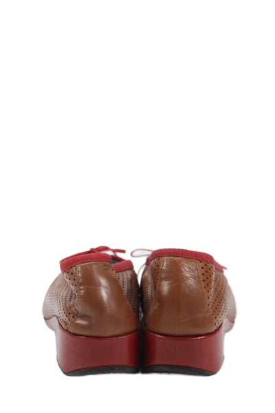 Thierry Rabotin Womens Leather Perforated Slide On Flats Brown Red Size 36 6