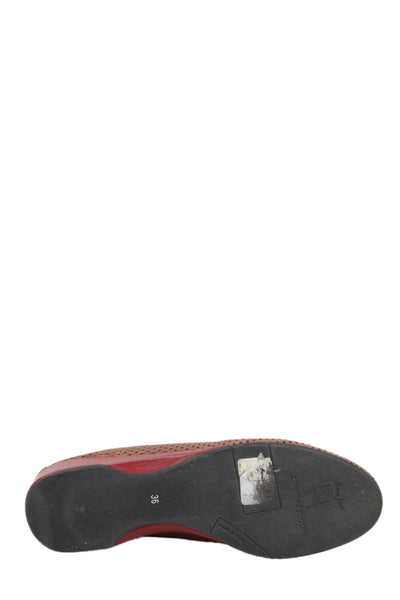 Thierry Rabotin Womens Leather Perforated Slide On Flats Brown Red Size 36 6