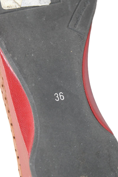 Thierry Rabotin Womens Leather Perforated Slide On Flats Brown Red Size 36 6
