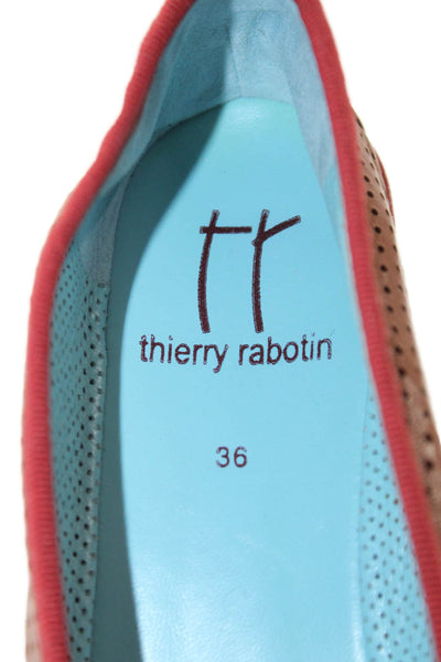 Thierry Rabotin Womens Leather Perforated Slide On Flats Brown Red Size 36 6