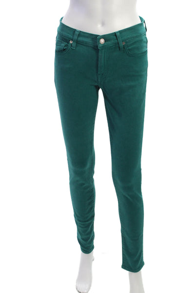 7 For All Mankind Womens Skinny Jeans Green Cotton Low Rise Size 27